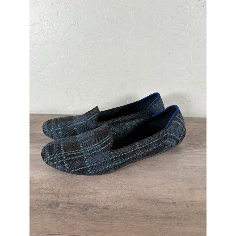 Rothy's Scotch Navy Blue Plaid Loafers Womens Size 12 Slip On Comfort Flat Shoes
